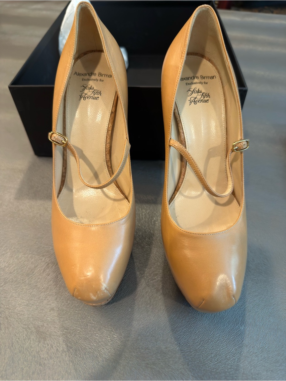Alexandre Birman Tan Leather Mary Jane Pumps. Size 36.5